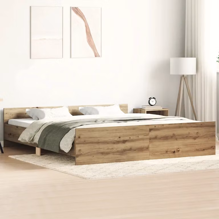 vidaXL Giroletto in legno di pino color rovere con doghe piatte, senza materasso, L/P/H: 180 x 200 x 50 cm