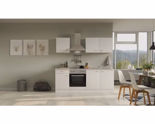 Blocco cucina con elettrodomestici Flex Well Wito 210 cm colore frontale bianco opaco colore mobile bianco