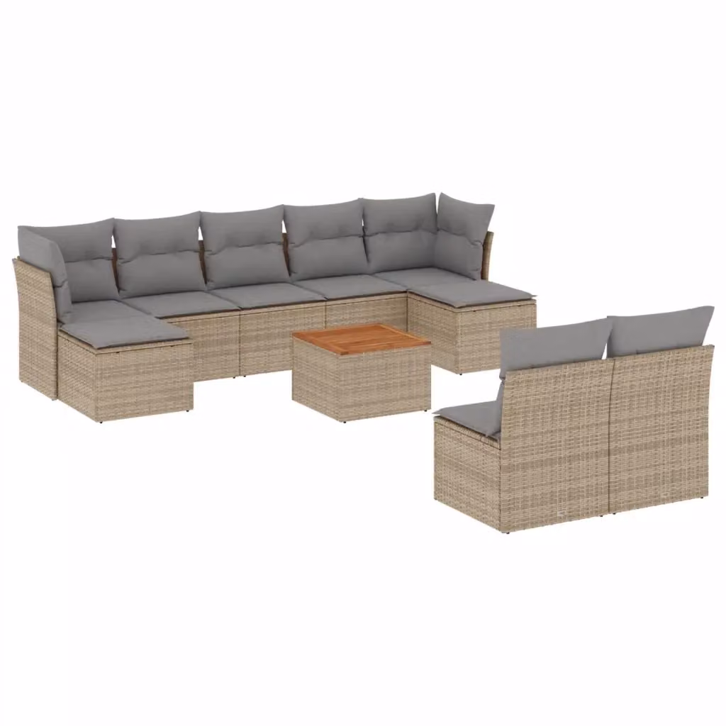 vidaXL Set Divano da Giardino 10 pz a Forma di L con Cuscini Beige e Grigio in Polyrattan e Legno di Acacia – 2