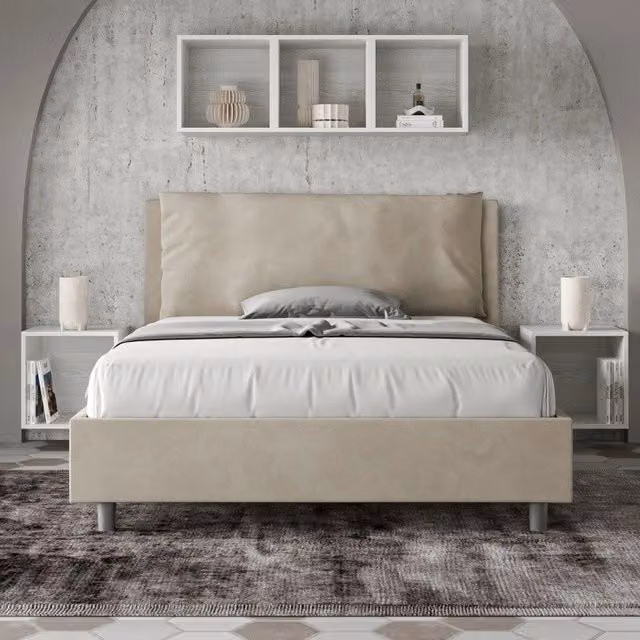 Letto imbottito Letto Matrimoniale alla Francese 140x200 cm Large - Con rete,Microfibra,Sabbia