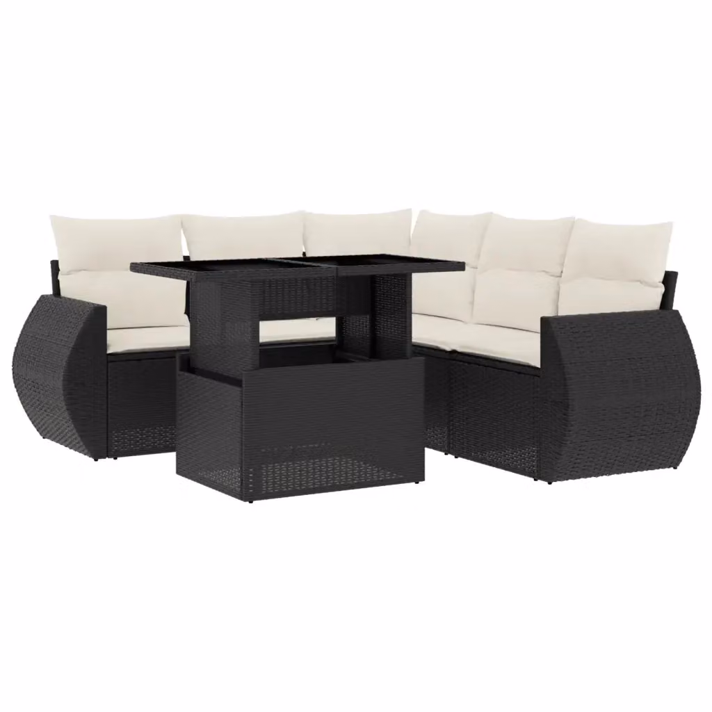 Set Divano da Giardino vidaXL 6 pz in Polyrattan Nero con Cuscini e Tavolino da Esterno a Forma di L – 2