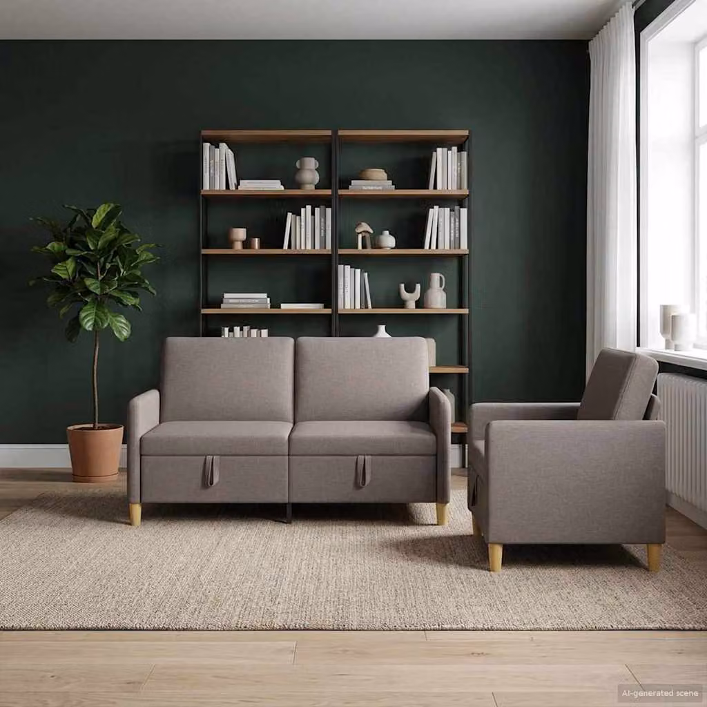 Set di divani moderni vidaXL con contenitore, rivestimento in tessuto e seduta a sollevamento, 2 pezzi
