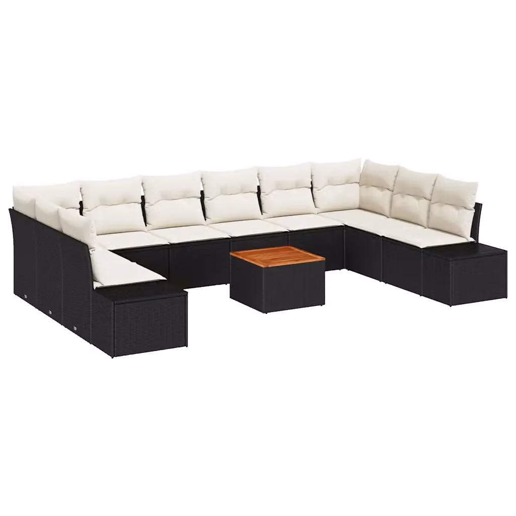 Set Divano da Giardino Moderno vidaXL 11 Pezzi con Tavolino e Cuscini, Struttura in Acciaio Verniciato Nero e Bianco, Forma a L con Orientamento Sinistro – 2