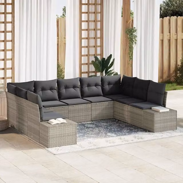 Set Divano da Giardino 9 pz Grigio chiaro polyrattan 3347222