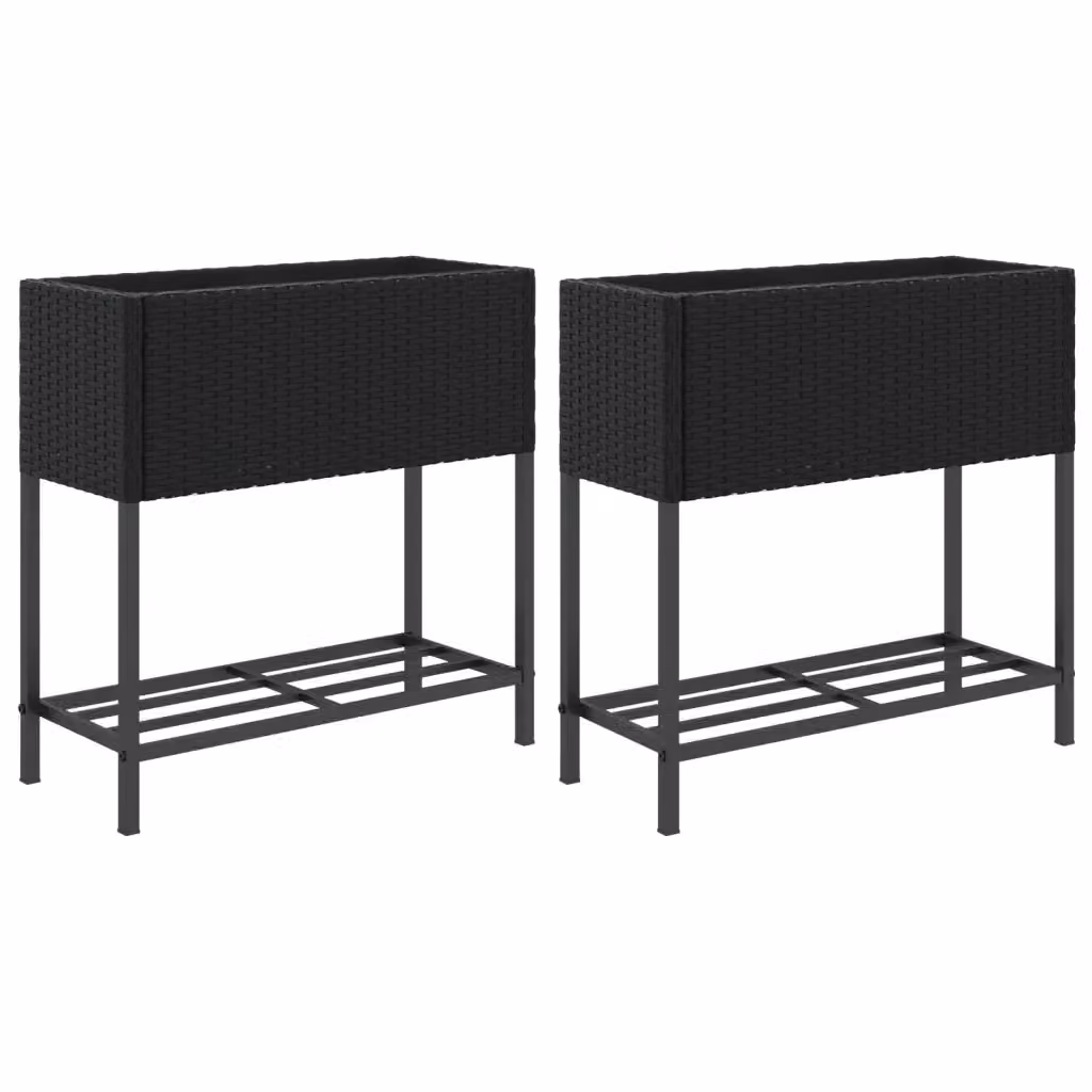 Set di 2 fioriere da giardino con ripiani vidaXL in polyrattan e metallo nere L/P/H: 28 x 70 x 70 cm – 2