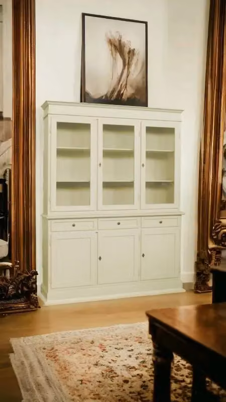 Cristalliera Shabby Chic in Legno di Pino con Ante in Vetro Mobili 2G L: 156 cm, P: 42 cm, H: 205 cm – 2