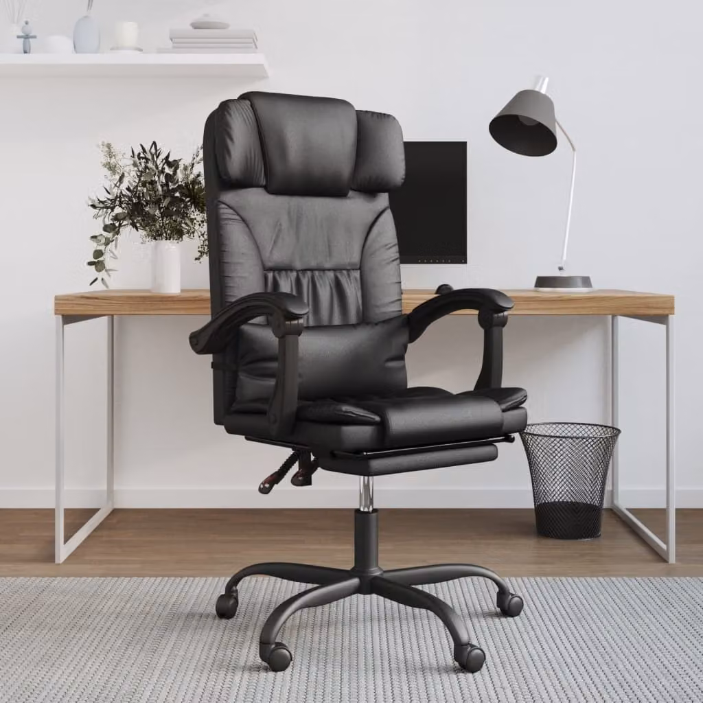 The Living Store Sedia da ufficio con funzione reclinabile in ecopelle nera