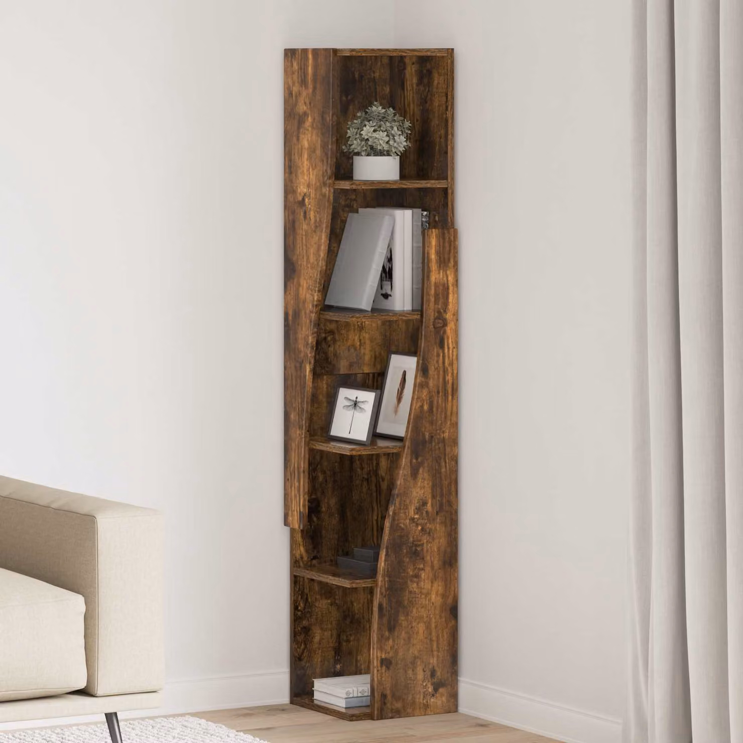 Mobile angolare vidaXL in legno ingegnerizzato Rovere fumé, L 27,5 cm x P 27 cm x H 140 cm