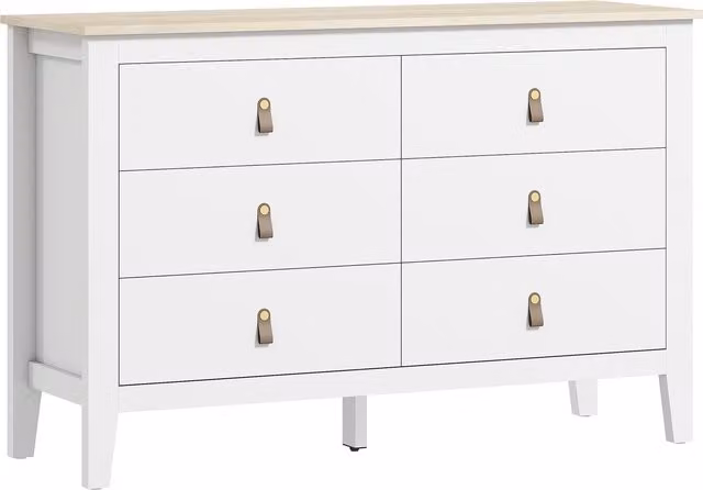Cassettiera per camera da letto HOMCOM con 6 cassetti e maniglie in finta pelle, Bianco, L 120 x P 40 x H 78 cm
