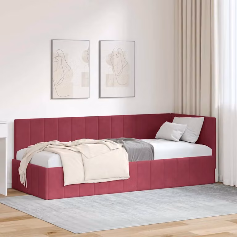vidaXL Cornice del letto ad angolo asimmetrica in velluto rosso L: 200 cm, P: 80 cm, H: 140 cm