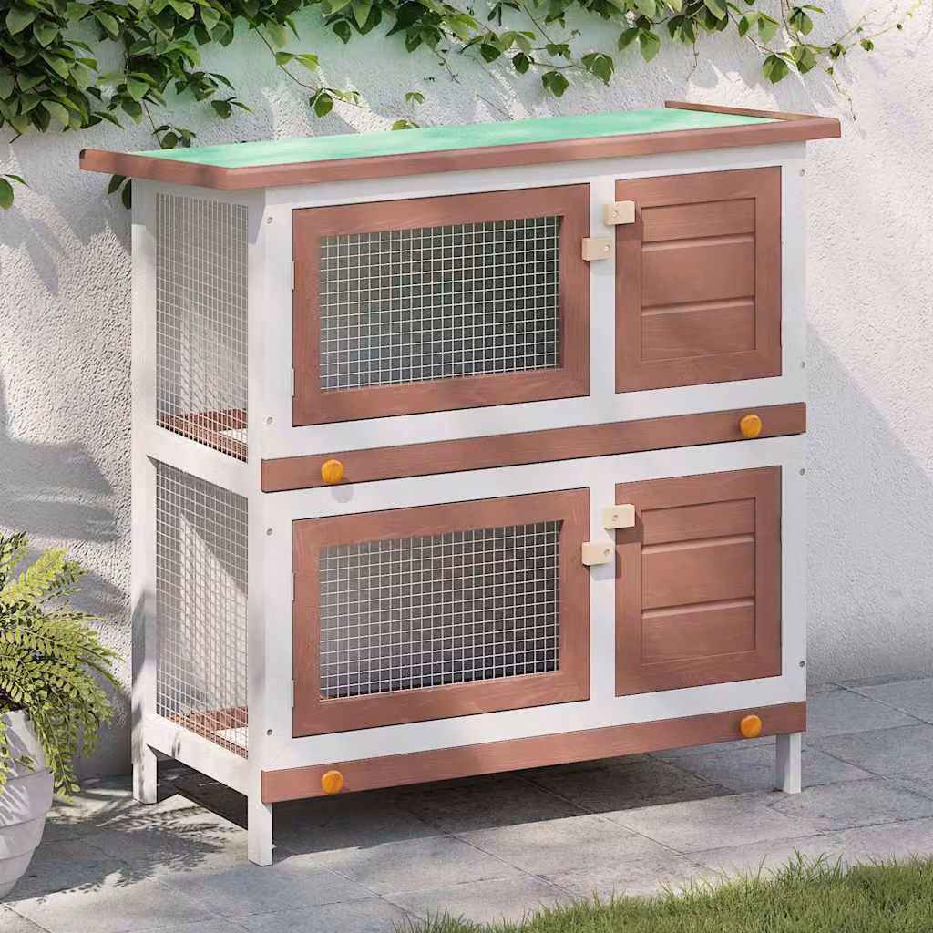 Conigliera per esterni vidaXL in legno di pino laccato marrone con 4 porte e protezione impermeabile