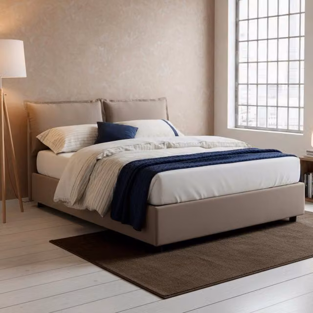 Letto Matrimoniale Aris Talamo Italia con Contenitore a Alzata, Rivestimento in Tessuto Grigio, L/P: 160 x 200 cm