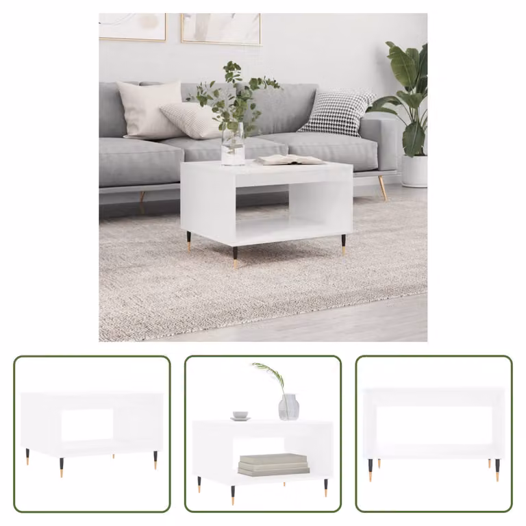 Tavolino The Living Store bianco 60x50x40 cm in materiale ligneo
