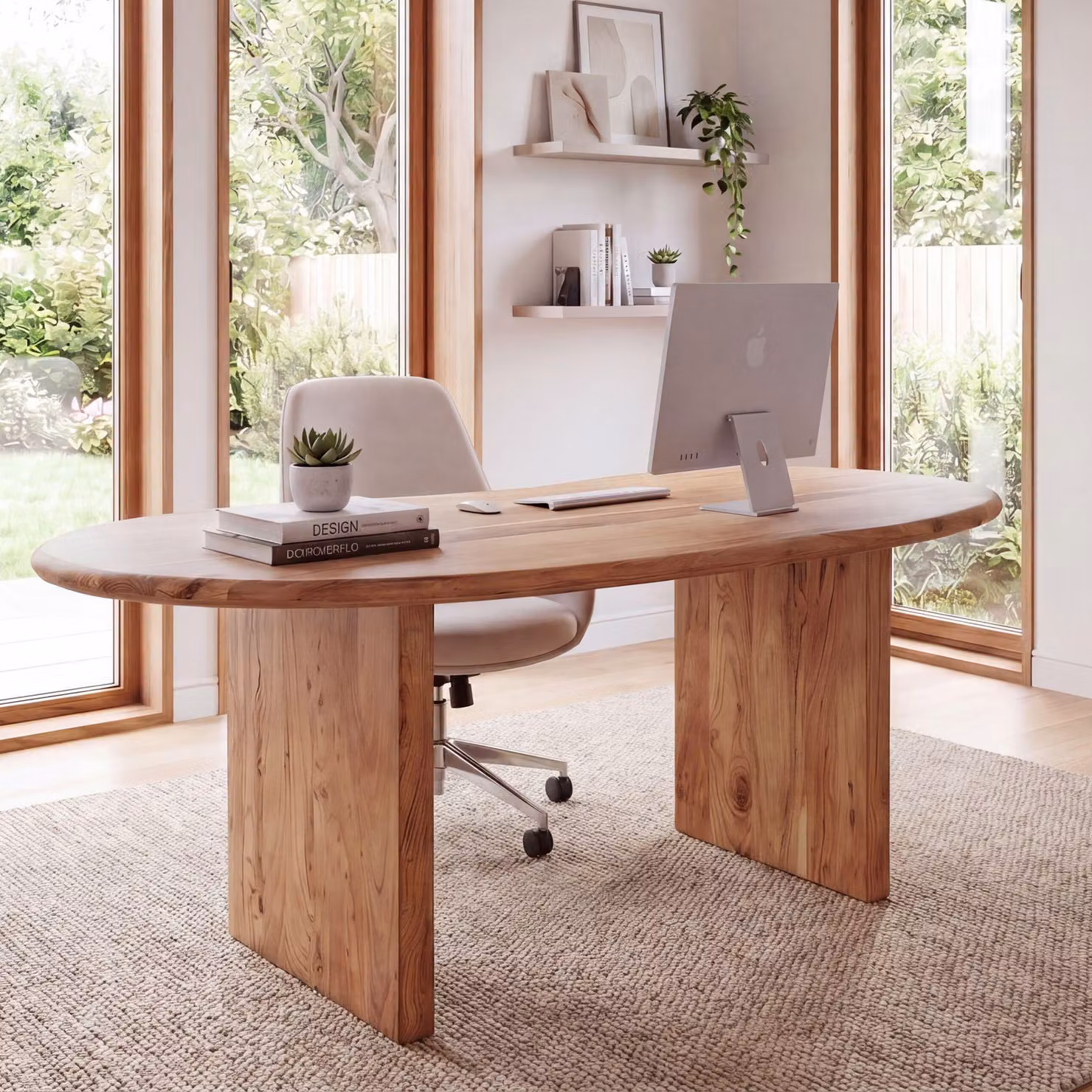 FineBuy, scrivania 180x90x76 cm, in legno massello di acacia, scrivania per computer in stile retrò, ideale per l'ufficio domestico, scrivania a forma di "a" in legno massello, color noce chiaro, tavolo per laptop