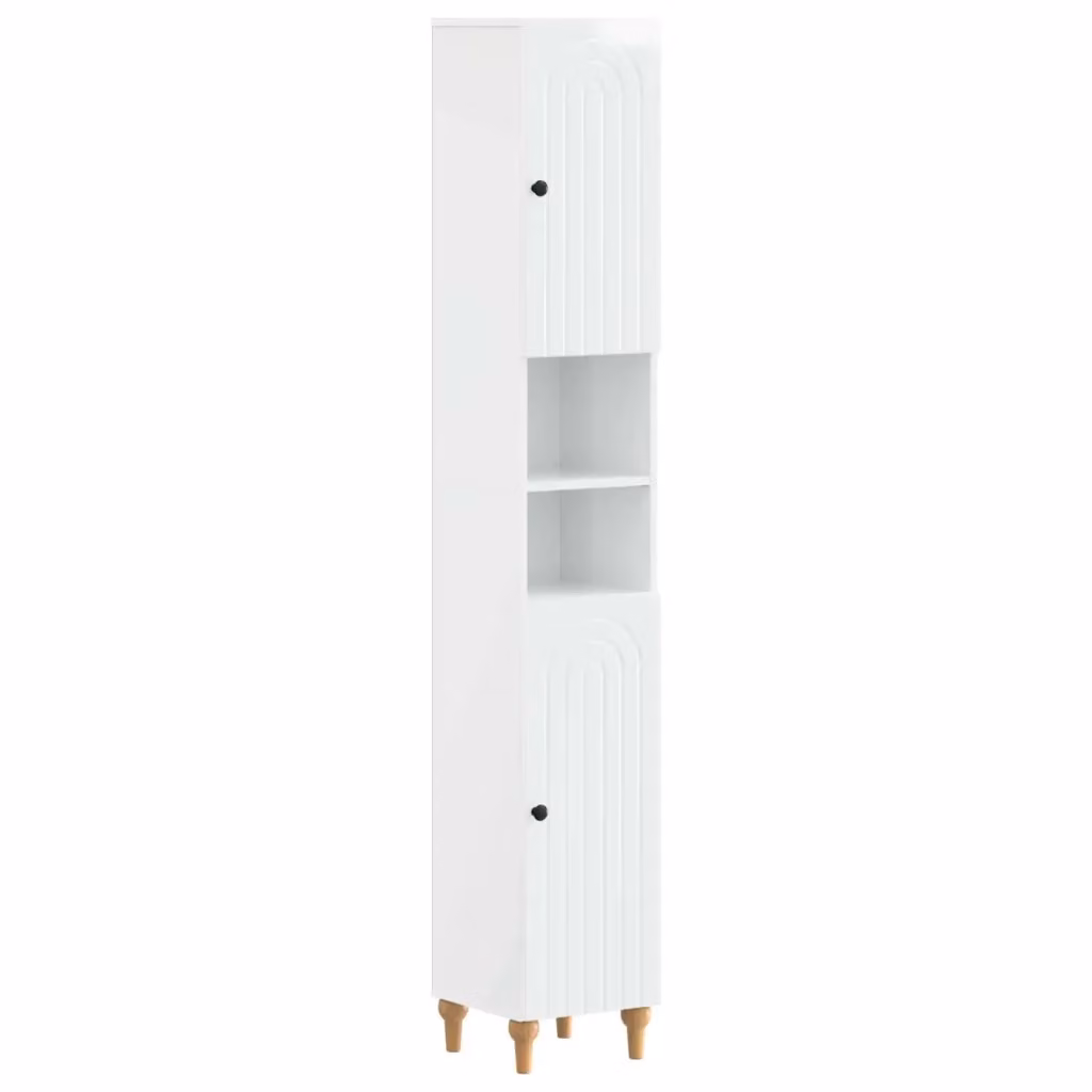 Armadio da bagno moderno vidaXL con ripiano aperto e ante a battente, Bianco lucido, L/P/H: 89 x 31 x 190 cm – 2