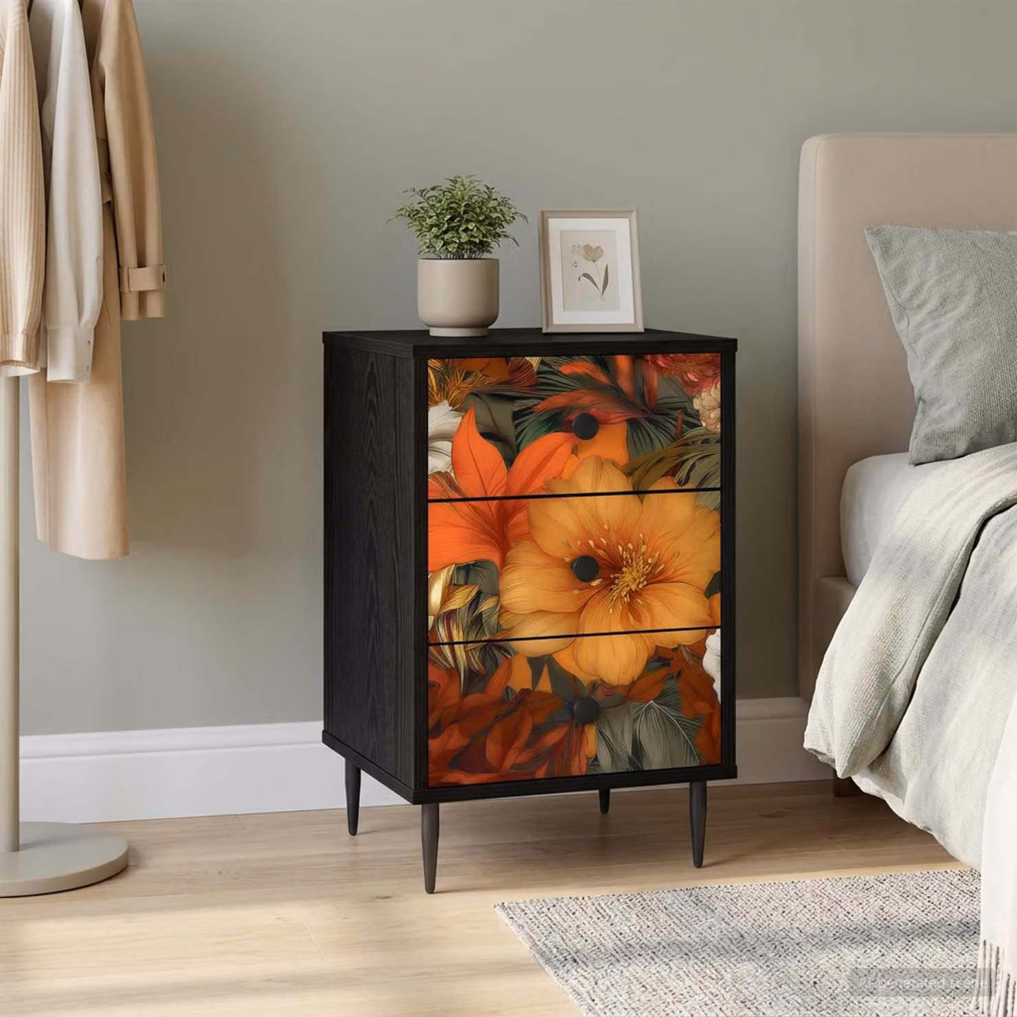 Armadio da Notte vidaXL GENNEP Rovere Nero L/P/H: 36 x 33 x 61 cm