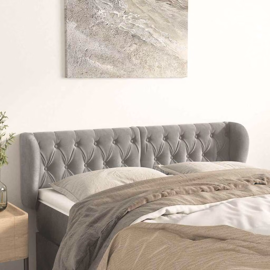 Testiera ad orecchio vidaXL in velluto grigio chiaro L: 163 cm, P: 23 cm, H: 78/88 cm