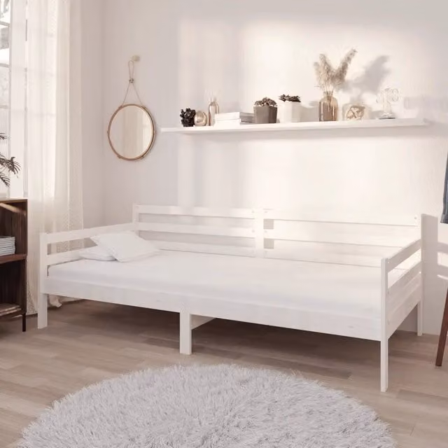 Divano Letto con Materasso 90x200 cm Bianco in Legno di Pino 3083585