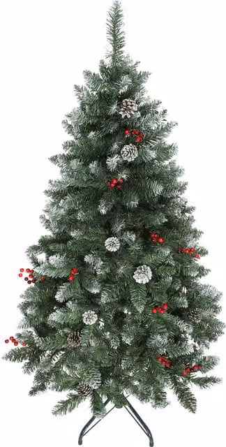 HOMCOM Albero di Natale Alto 150 cm da Interno con 398 Rami, Pigne e Bacche Rosse, Base in Metallo, Verde   Aosom Italy