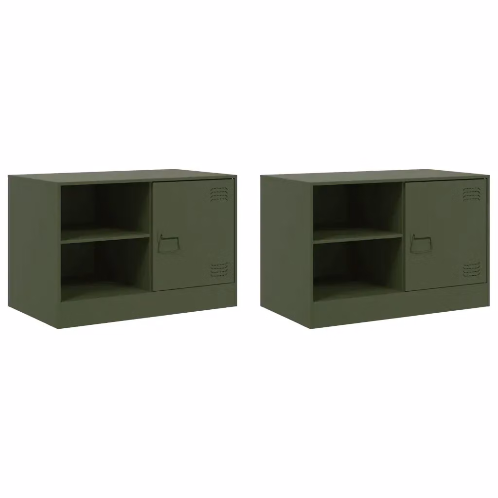 Set di 2 mobili TV vidaXL in metallo verde oliva per soggiorno, design moderno, L 67 cm x P 39 cm x H 44 cm – 2