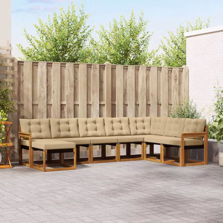 Set di divani da esterno vidaXL 8 pz in legno di acacia con cuscini beige e marrone