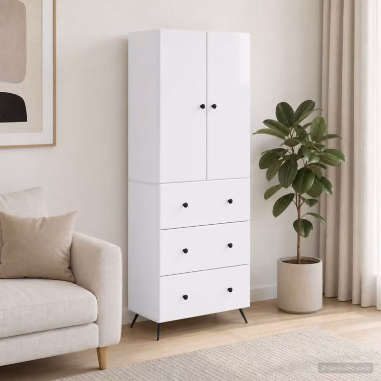 Set di 2 armadi bianchi moderni vidaXL con ante scorrevoli e cassetti in legno ingegnerizzato e metallo, L/P/H: 66 x 34,5 x 90 cm