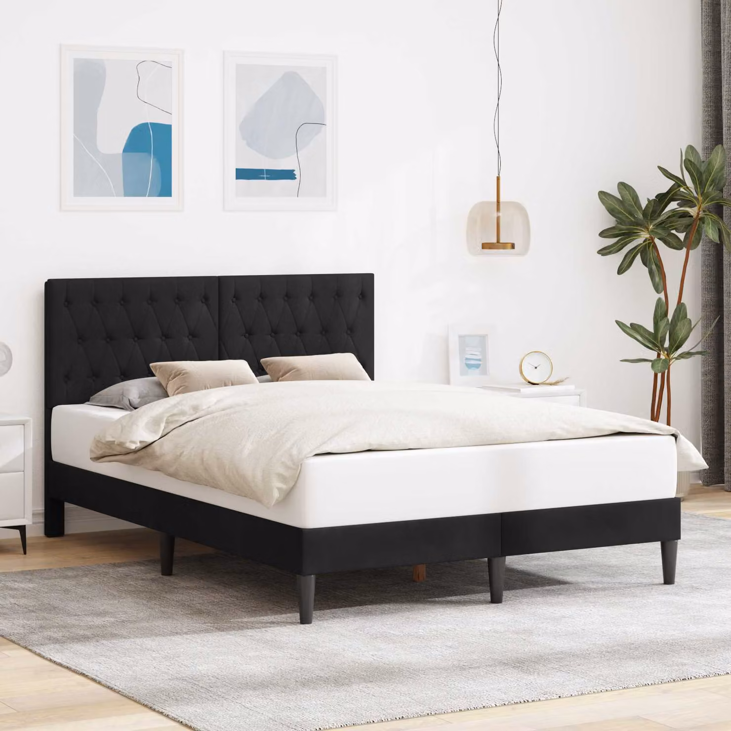Struttura del letto con testiera vidaXL in velluto nero L 140 x P 200 cm