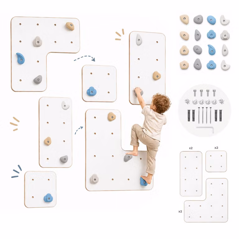 MAMOI ® Parete da arrampicata per bambini, parete da arrampicata modulare per cameretta, parete da arrampicata in legno per interni