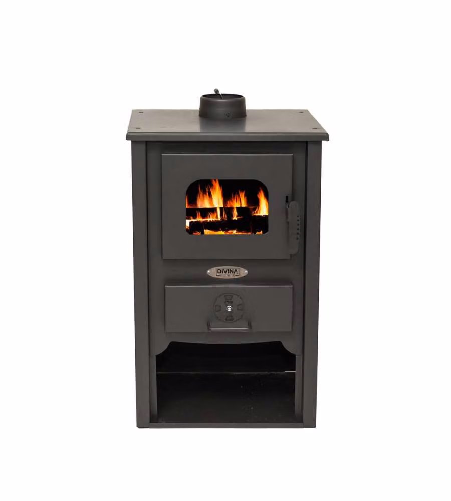 Divina Fire Stufa a Legna Catia - Nero - 7kw - 47x37x80 cm