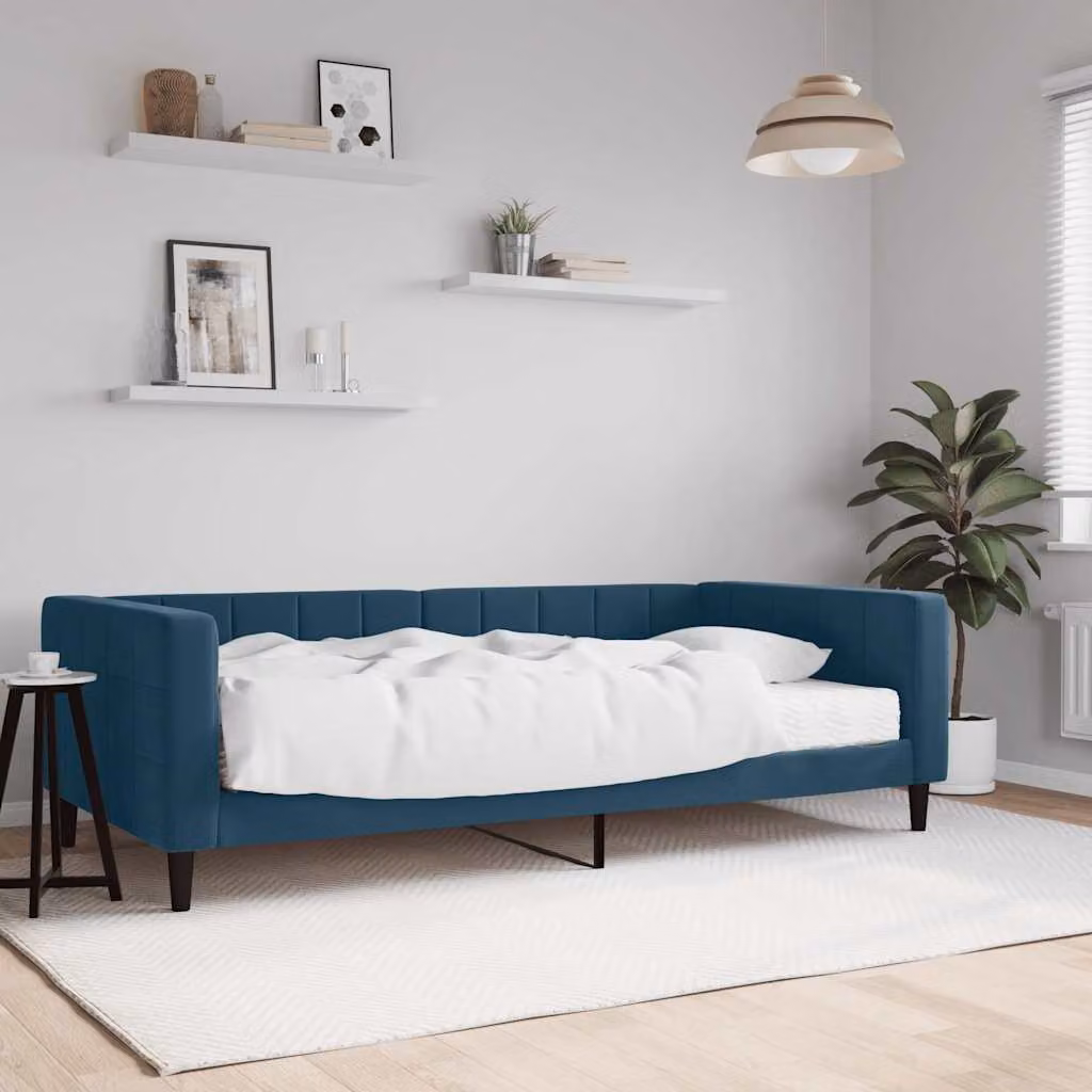 vidaXL Divano Letto in Velluto Blu con Materasso, L/P/H: 223 x 100 x 68 cm