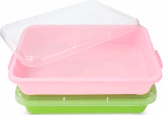 Set da 2 Bacini Sensoriali Multifunzionali per Bambini con Coperchio in Plastica Multicolore per Giochi con Sabbia e Acqua