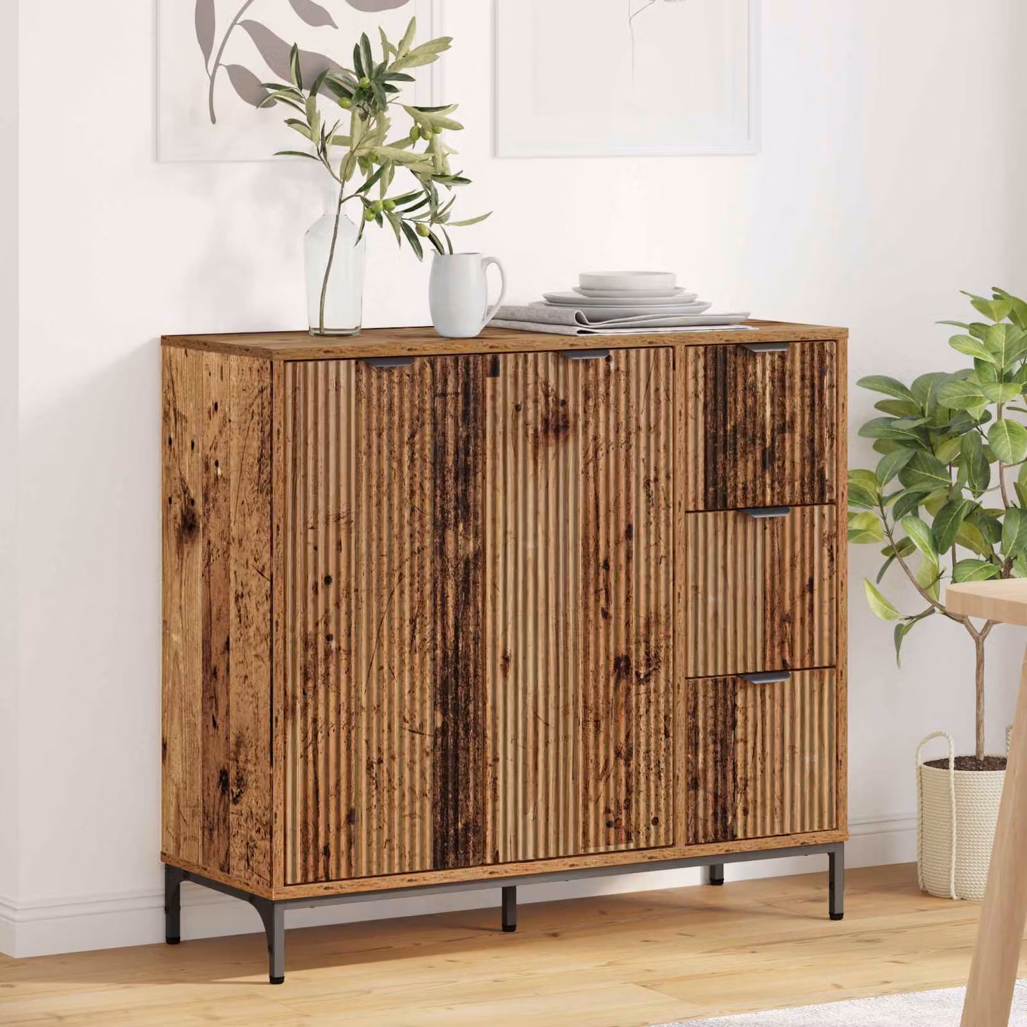 Credenza moderna vidaXL in legno ingegnerizzato color marrone, L: 89,5 cm, P: 33 cm, H: 82 cm