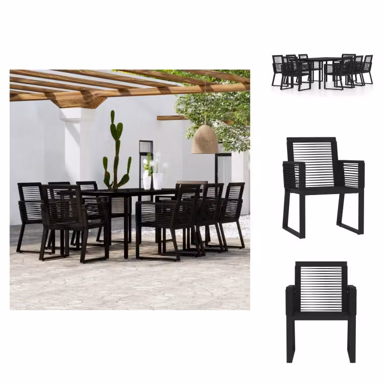 vidaXL Set da pranzo da giardino 9 pezzi nero - Set di mobili da giardino