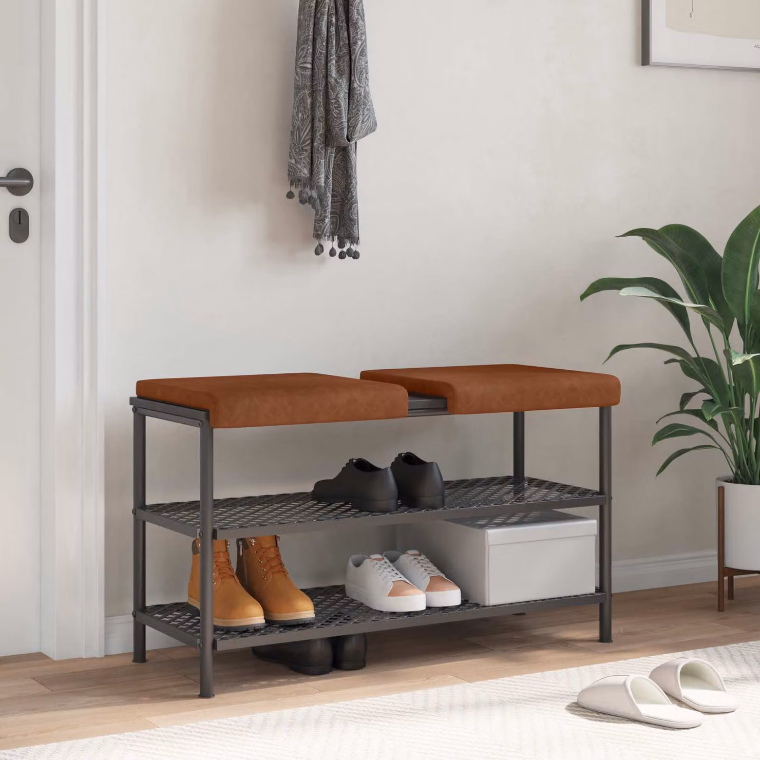 Set di 2 cuscini per panchina vidaXL in similpelle marrone con imbottitura in schiuma e base antiscivolo, L/P/H: 40 x 40 x 35 cm