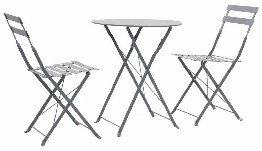 Set da bistrot pieghevole, grigio - Set da giardino in acciaio, 3 pezzi - Arredamento compatto per balcone e terrazza