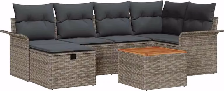 Set Divano da Giardino con cuscino 7 pcs Grigio Poly Rattan