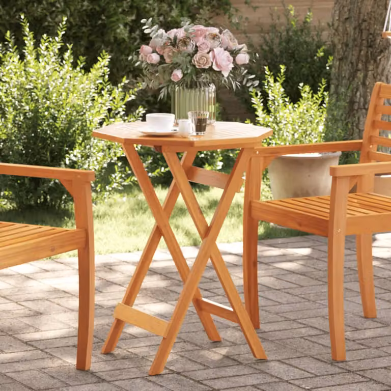 vidaXL Tavolo da Giardino Pieghevole in Legno di Acacia Marrone, Ø 60 x H 75 cm
