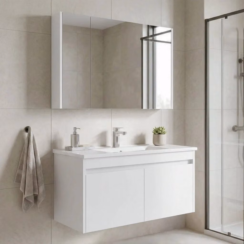 Set mobile lavabo con specchio Arno 100 Hanah Home Bianco L: 100 cm, P: 45 cm, H: 52 cm – 2