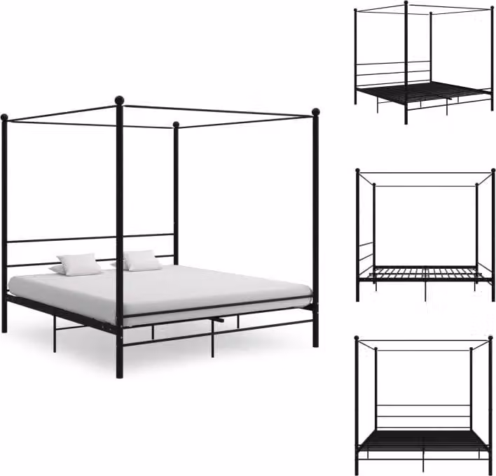 vidaXL Letto a baldacchino in metallo nero 200x200 cm - Letti & reti