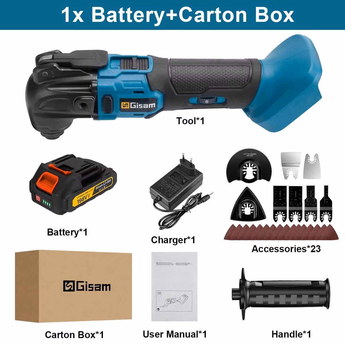 Multifunzione – Utensile multifunzione oscillante a batteria – Motore brushless – 20.000 oscillazioni al minuto – 6 velocità – 18 V, senza fili – Include 1 batteria
