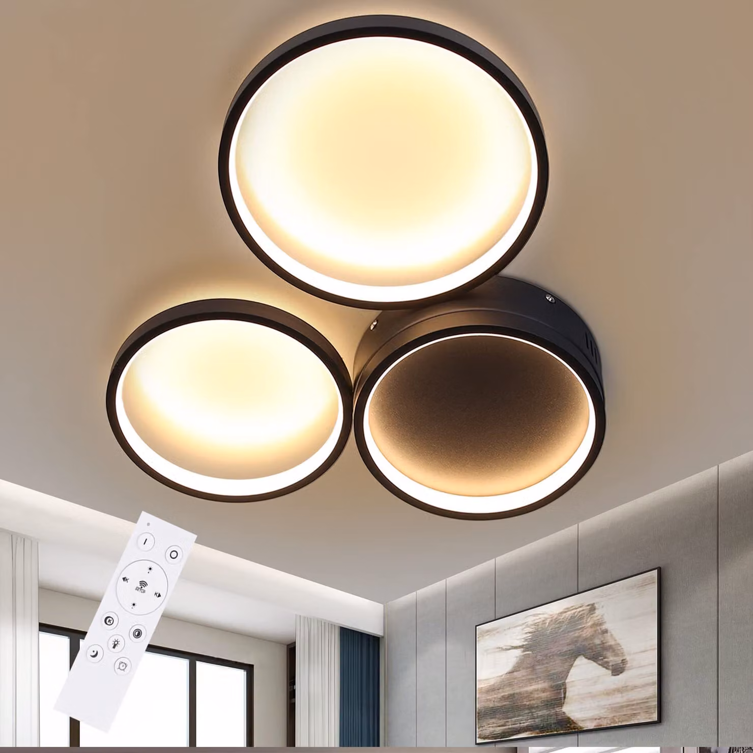 ZMH Plafoniera LED 3 fiamme ad anello telecomando bianco caldo 3000K LED integrato permanentemente