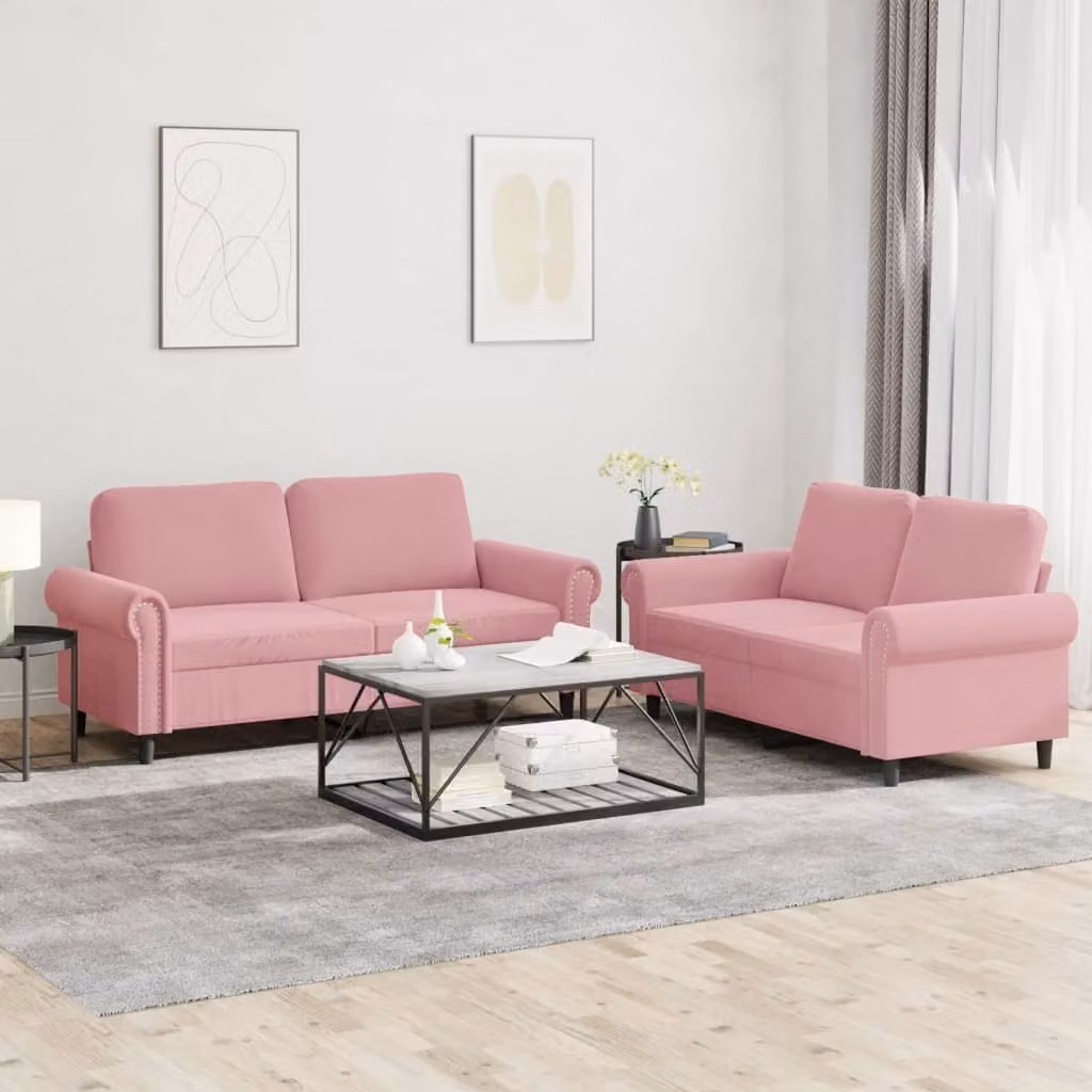Maison Exclusive - Set divano a 2 posti con cuscini in velluto rosa