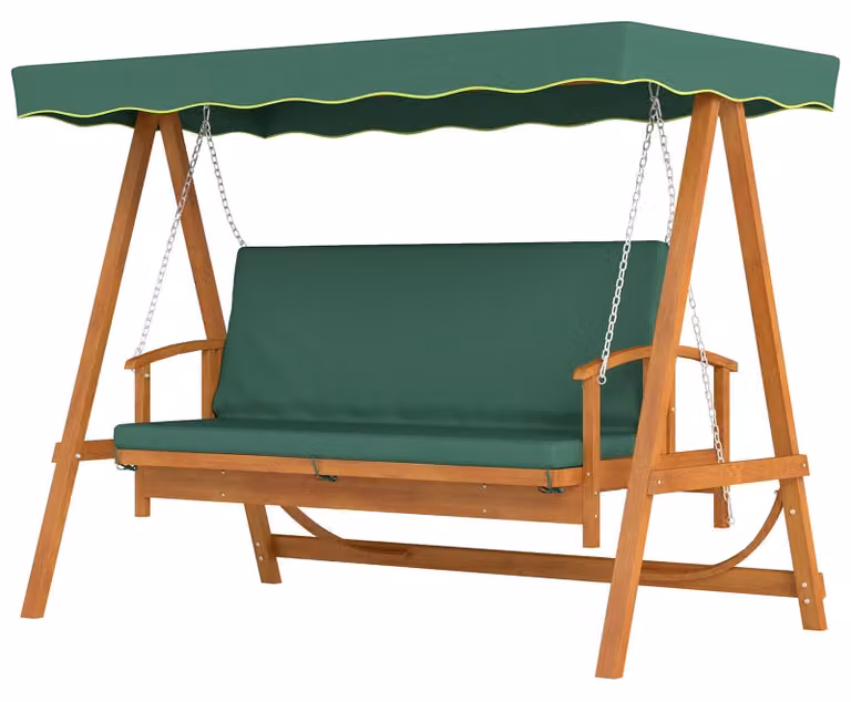 Altalena da esterno in legno, stile Hollywood, con tetto scorrevole | Colore: Verde | Dimensioni: 130x236x181 cm