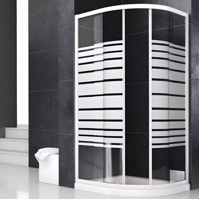 Ogomondo Box Doccia Semicircolare a Quarto di Cerchio con Ante Scorrevoli in Cristallo Temprato Serigrafato Bianco e Trasparente L/P: 77-79,5 x 77-79,5 cm, H: 185 cm