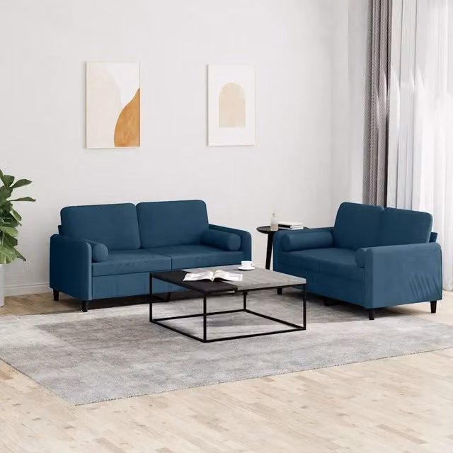 Set di 2 divani moderni vidaXL in velluto blu con cuscini per soggiorno