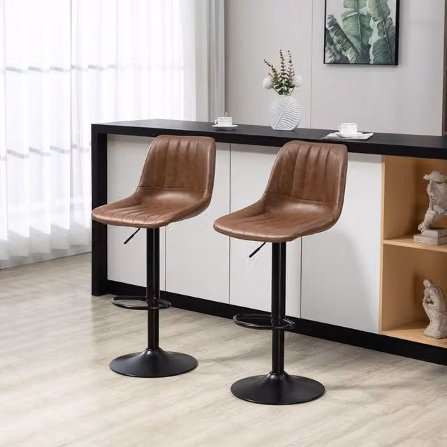 Set di 2 sgabelli da bar WISHDOR vintage in ecopelle marrone con schienale e poggiapiedi regolabili in altezza e girevoli a 360 gradi – 1