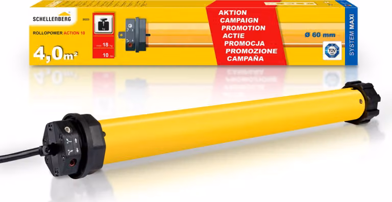 Motore per tapparelle Schellenberg Action, regolazione meccanica delle posizioni finali, 10 Nm max, motore tubolare per albero da 60 mm fino a 4,0 m², 20223