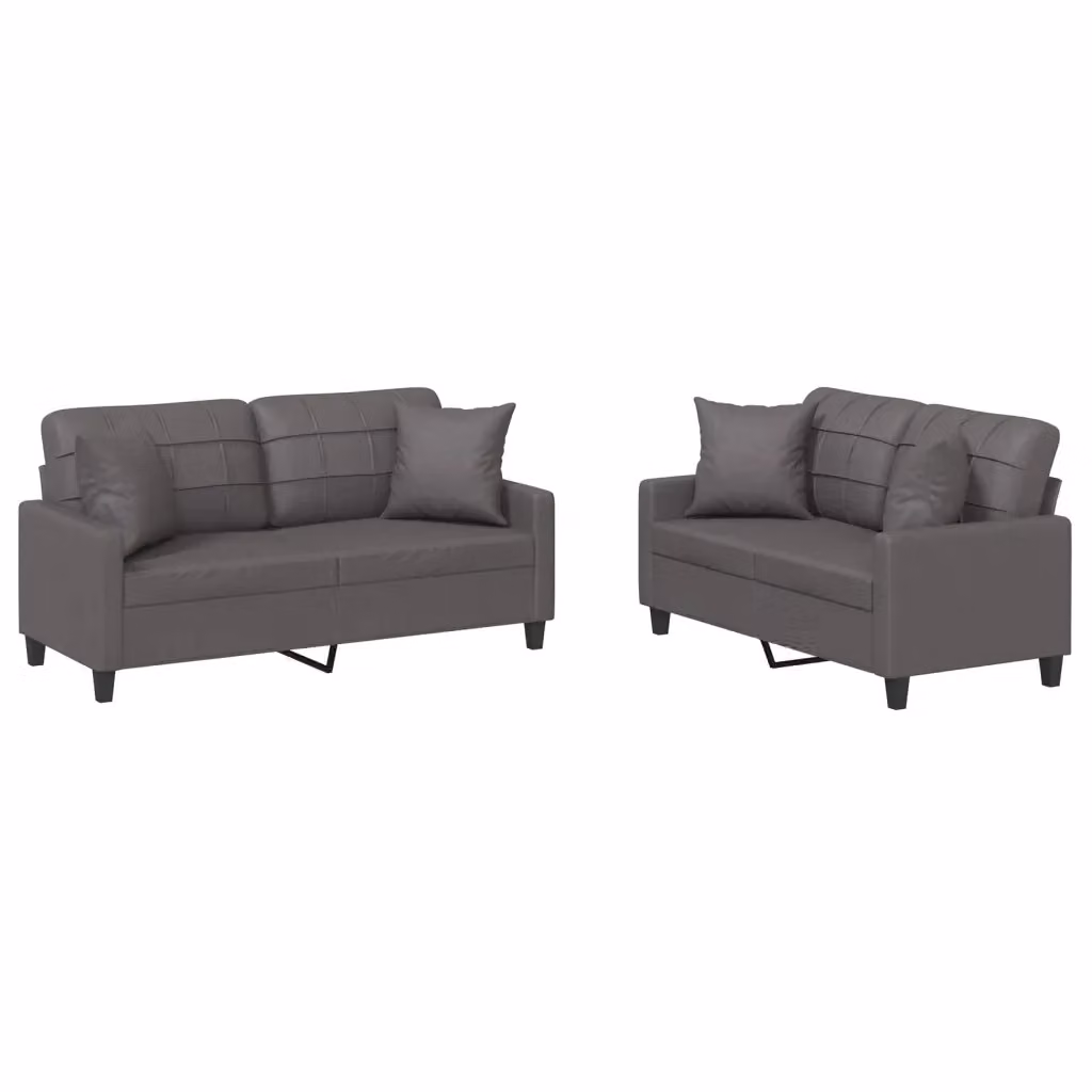 vidaXL Set di Divani 2 pz in Similpelle Grigio con Cuscini per Soggiorno Moderno – 2