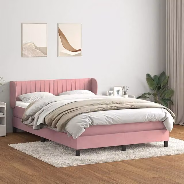 Giroletto a Molle con Materasso Rosa 160x210 cm in Velluto 3317702