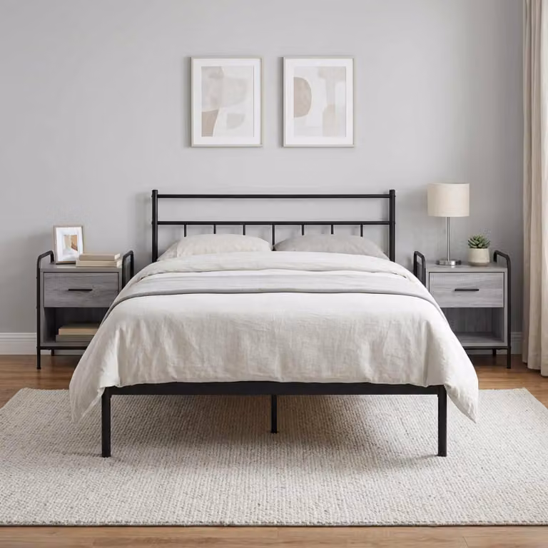 Set di 2 armadi da notte vidaXL moderni in MDF e metallo, colore grigio e nero, da appendere al muro, L: 40 cm, P: 30 cm, H: 50 cm